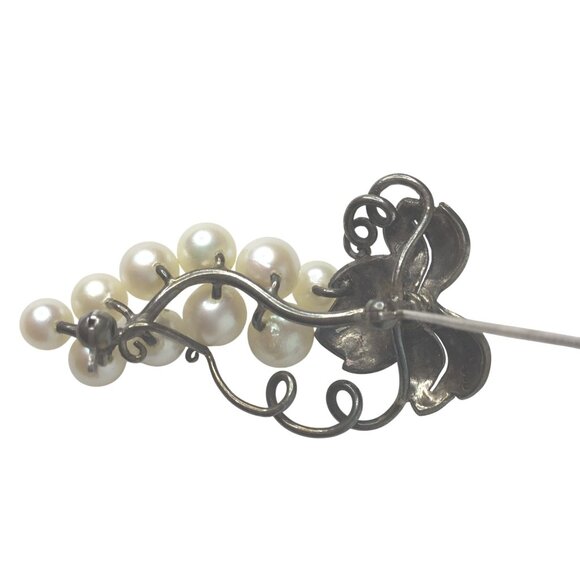 VTG STERLING 835 Women Grape Cluster Brooch Faux Pearl Mid Century Estate Pin - Picture 8 of 8